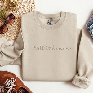 Custom Maid of Honor Sweatshirt, Bridesmaid Gift, Bridesmaid Crewneck, Gift for Maid of Honor, Embroidered Maid of Honor Crewneck