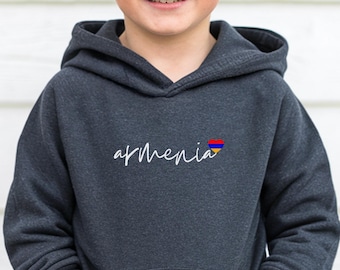Armenia Heart Youth Hooded Sweatshirt, Traditional Armenia Hoodie for Kids, Ethnic Armenian Gift, Armenian Heritage Sweater, Travel Gift