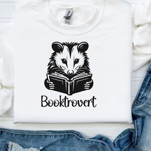 Opossum Reading Sweatshirt, Cute Animal Sweater, Sweet Graphic Possum Crewneck, Vintage Retro Cartoon Sweatshirt, Sketch Opossums Gift