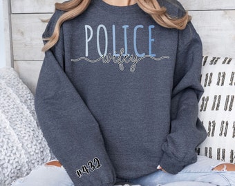 Personalized Police Name / Badge Number Sweater, Custom Police Wife Sweatshirt, Back The Blue Sweater, Law Enforcement Gift, Gifts for Women