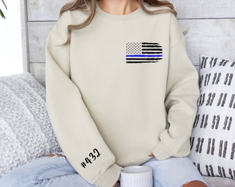 Personalized Police Name / Badge Number Sweater, Custom Police Wife Sweatshirt, Back The Blue Sweater, Law Enforcement Gift, Gifts for Women