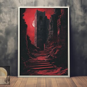 Bloodmoon Inselruinen - Dark Fantasy Wandkunst - Mittelalter Poster/Print
