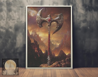 Ruby Battle Axe - Dark Fantasy Wall Art - Medieval Fantasy Poster/Print