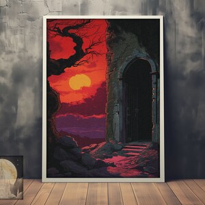 Puerta a Ebonholt (abierta): arte mural de fantasía oscura: póster o impresión de fantasía medieval