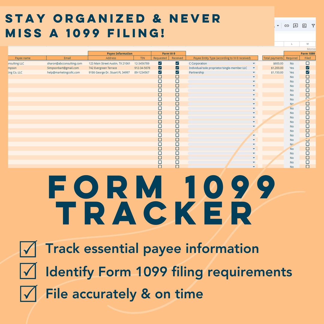 Form 1099 Filing Tracker Google Sheet Template Etsy
