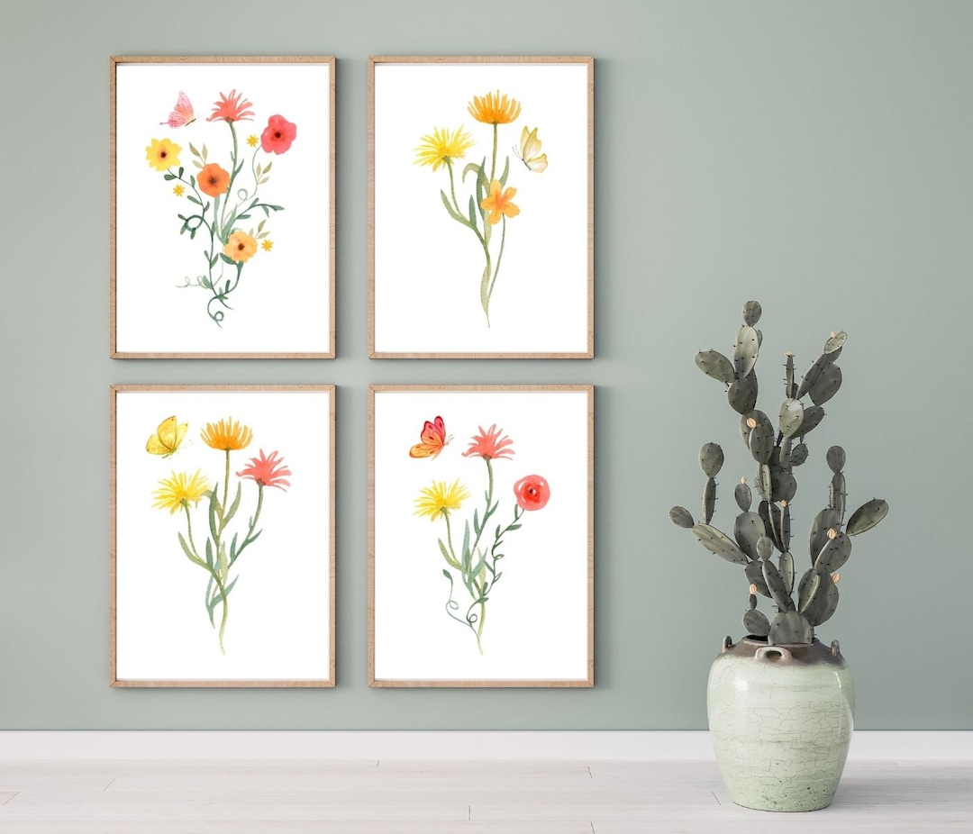 Watercolor Wildflower Wall Art, Wildflower Set of 4 Wall Art, Wild ...