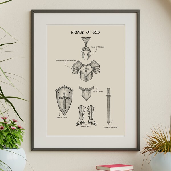 Full Armor of God DIGITAL DOWNLOAD Bible Verse Print Scripture Wall Art Bible Sketches Jesus Artwork Gifts Christian Home Decoration