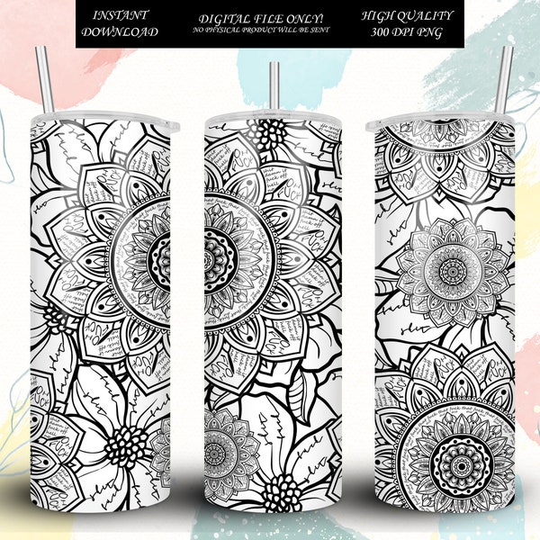 20 oz Cuss Word Mandala Tumbler Wrap | Hidden Swear Mandala Tumbler Design Sublimation