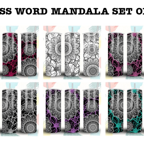 20 oz Cuss Word Mandala Tumbler Wrap Set of 6 | Hidden Swear Mandala Tumbler Design Sublimation | Hidden Cuss Word Mandala Bundle of 6