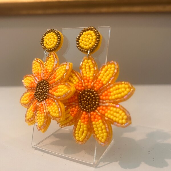 Sunflower Beaded Dangle Earrings