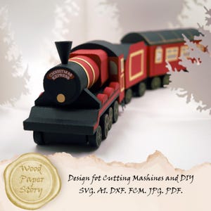 Plantilla 3D de calendario de adviento de tren, SVG 3D Express, SVG de adviento de Navidad