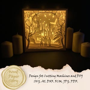 SVG lightbox scuola mago, SVG scatola ombra magica 3D, modello svg lightbox mago, AI, Dxf, Eps
