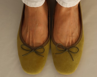 Groene ballerina's echt leer handgemaakt I groene ballerina's I groene balletschoenen I puntige groene ballerina's I bruiloft ballerina's