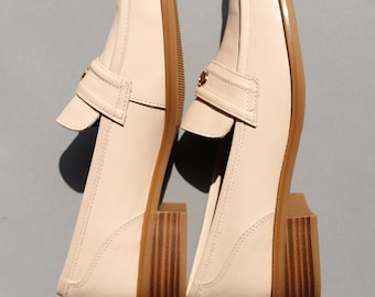 Handmade White Leather Loafer - Slip On Flat Office Shoe