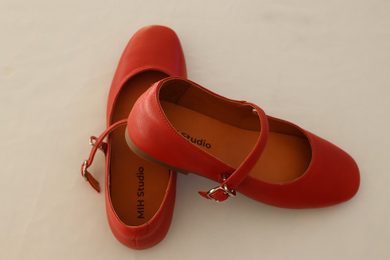 Rote Mary-Jane Handgefertigte Echtlederschuhe I Frau Rote Ballerinas I ...
