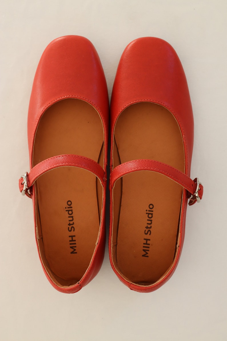 Rote Mary-Jane Handgefertigte Echtlederschuhe I Frau Rote Ballerinas I ...