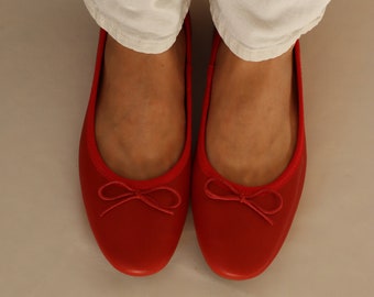 Red ballerinas real leather handmade I Red Ballet FlatsI Pointy ballerinas I red ballet shoes I classic red ballerinas I Wedding Party Shoes