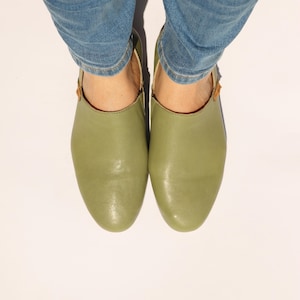 Flat Leather Shoes Woman I Green Real Leather Shoes Woman Handmade I Daily Green Leather Shoes I Slip On Leather Shoes Woman