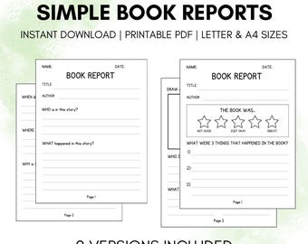 Book Report Worksheet | Simple Template | Printable Reading Journal | Kids Reading Comprehension | Kindergarten | 1st Grade | 2nd Grade