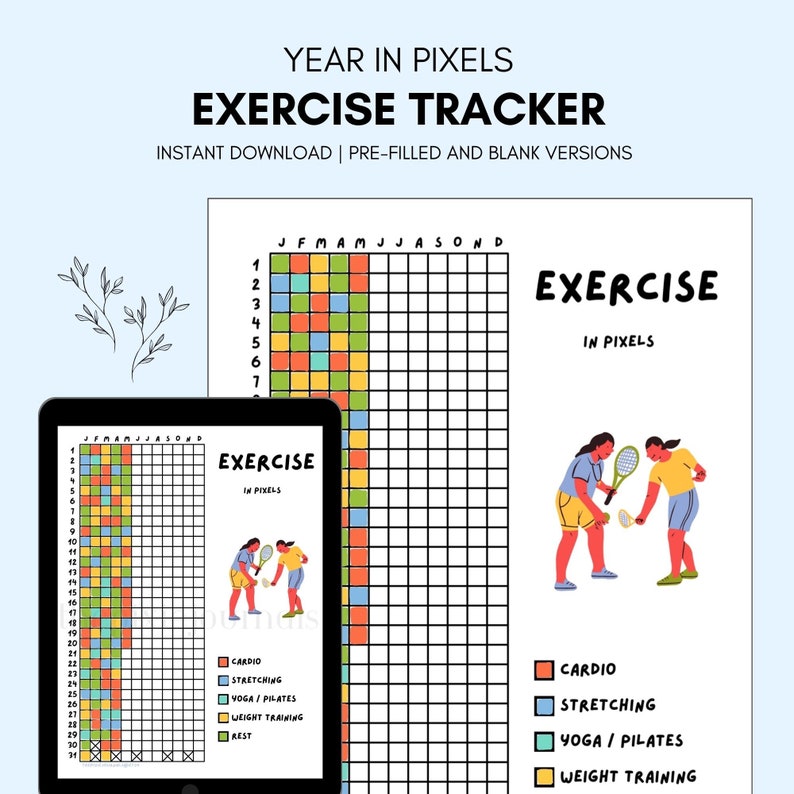 Exercise Tracker | Year in Pixels | Digital Workout Planner | Printable ...