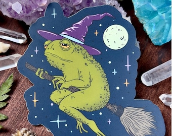 Toad Witch | Holographic Vinyl Sticker | Whimsigoth Fantasy Art | Woodland Creatures | Witch Frog