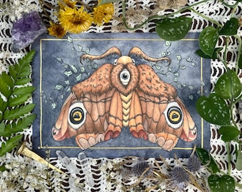 Empress| Emperor Moth Art Print | Watercolor Painting | Nature Art |Whimsigoth Decor