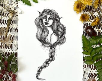 Seelie | Faerie Art | Folklore Wall Art | Fae Folk Faeries | Pen and Ink | Fantasy Art Print | Whimsigoth Decor