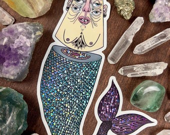 Rainbow Holographic Glitter Vinyl Sticker | Merfolk Sticker | Magical Mermaid Folklore | Waterproof |