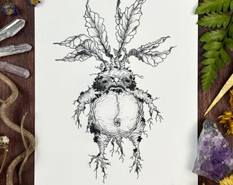 Mandrake | Mythical Creature Art | Folklore Art Print | Witch Art | Botanical Prints | Dark Cottagecore | Whimsical Art Prints | Herbology