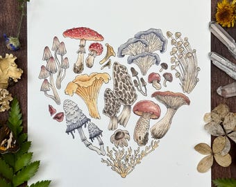 Whimsical Mushroom Art Print | Nature Lovers | Cottagecore Decor | Botanical Prints | Watercolor Painting | Mushroom Lovers