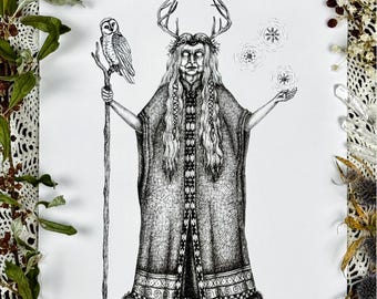 The Cailleach | Winter Goddess | Fine Art Print | Celtic Mythology | Pagan Artwork | Folklore Illustration