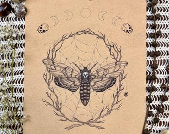 Goth Moth | Death's Head Moth Art Print | Gothic Cottagecore Decor | Dark Art | Witchy Gifts | Whimsical Art Prints