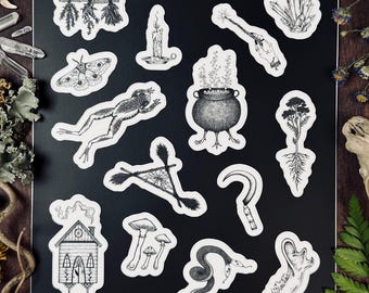 Witch of the Woods Vinyl Sticker Sheet | Nature Witch Art (8x10") | Baba Yaga | Green Witch | Kitchen Witch | JUMBO Sticker Sheet