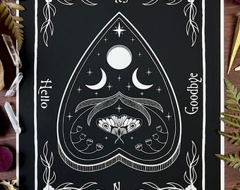 Ouija Planchette Fine Art Print | Black and White Gothic Illustration | Divination Tools | Whimsigoth Decor |