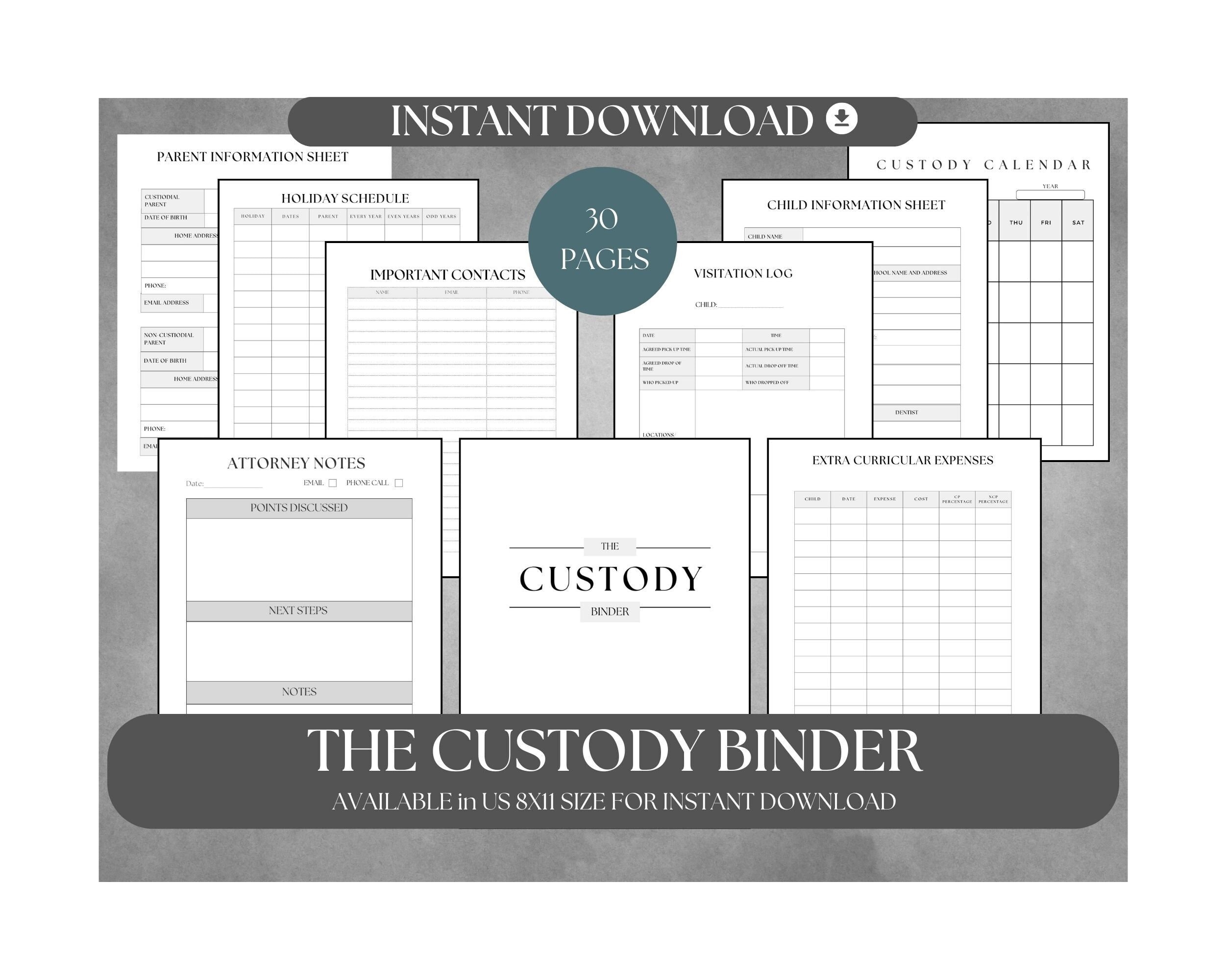 Child Custody Binder, Printable Planner for Single Moms and Single Dads ...