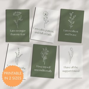 60 tarjetas de afirmación de FIV, tarjetas de fertilidad imprimibles, afirmaciones de infertilidad con arte lineal floral, tarjetas de viaje de fertilidad
