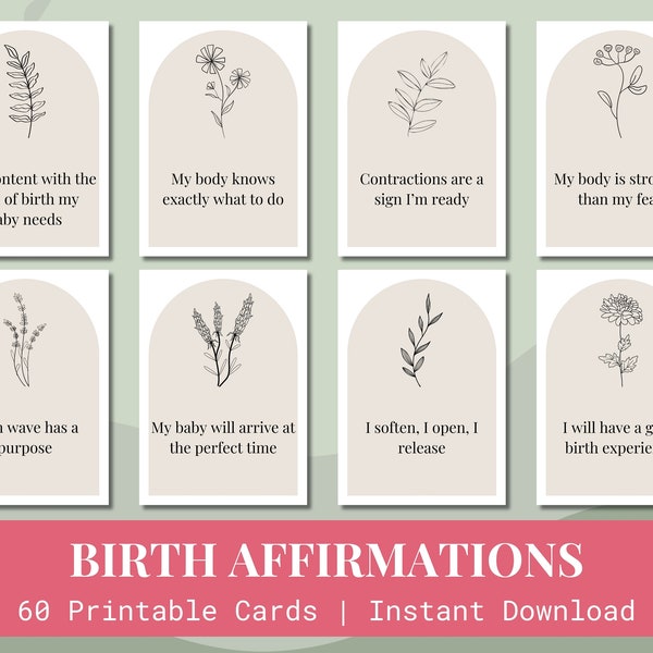 60 Hypnobirthing manifestation cards, Printable birth affirmation cards, Pregnancy self care quotes, Affirmation deck, Digital Download