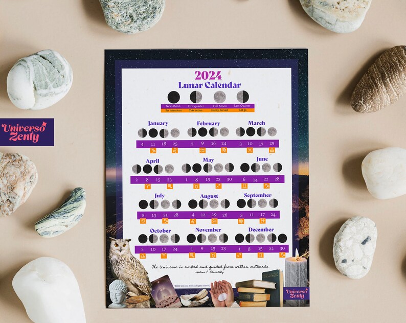 Lunar Calendar 2024/ Moon Calendar/ Witchy Calendar/ Moon Phases