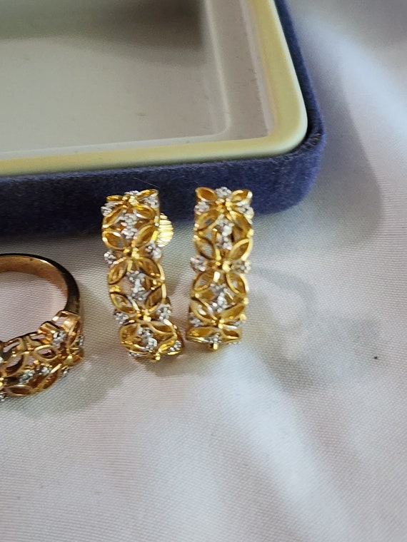 Vintage Gold Plated Ring & Earring Set - image 3
