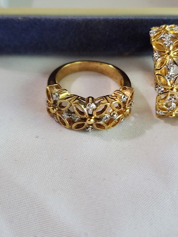 Vintage Gold Plated Ring & Earring Set - image 2