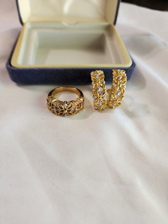 Vintage Gold Plated Ring & Earring Set - image 1