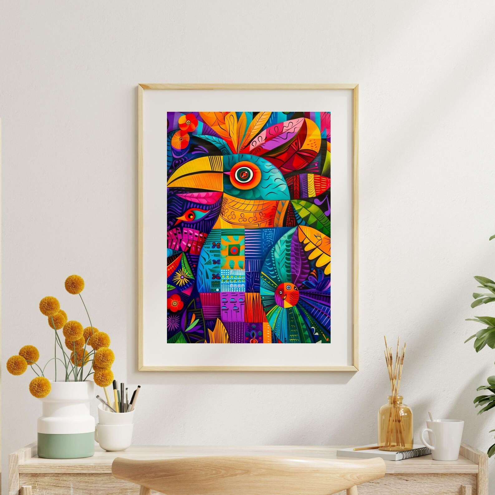 Colorful Parrot Digital Art Print, Vibrant AI Illustrated Poster ...