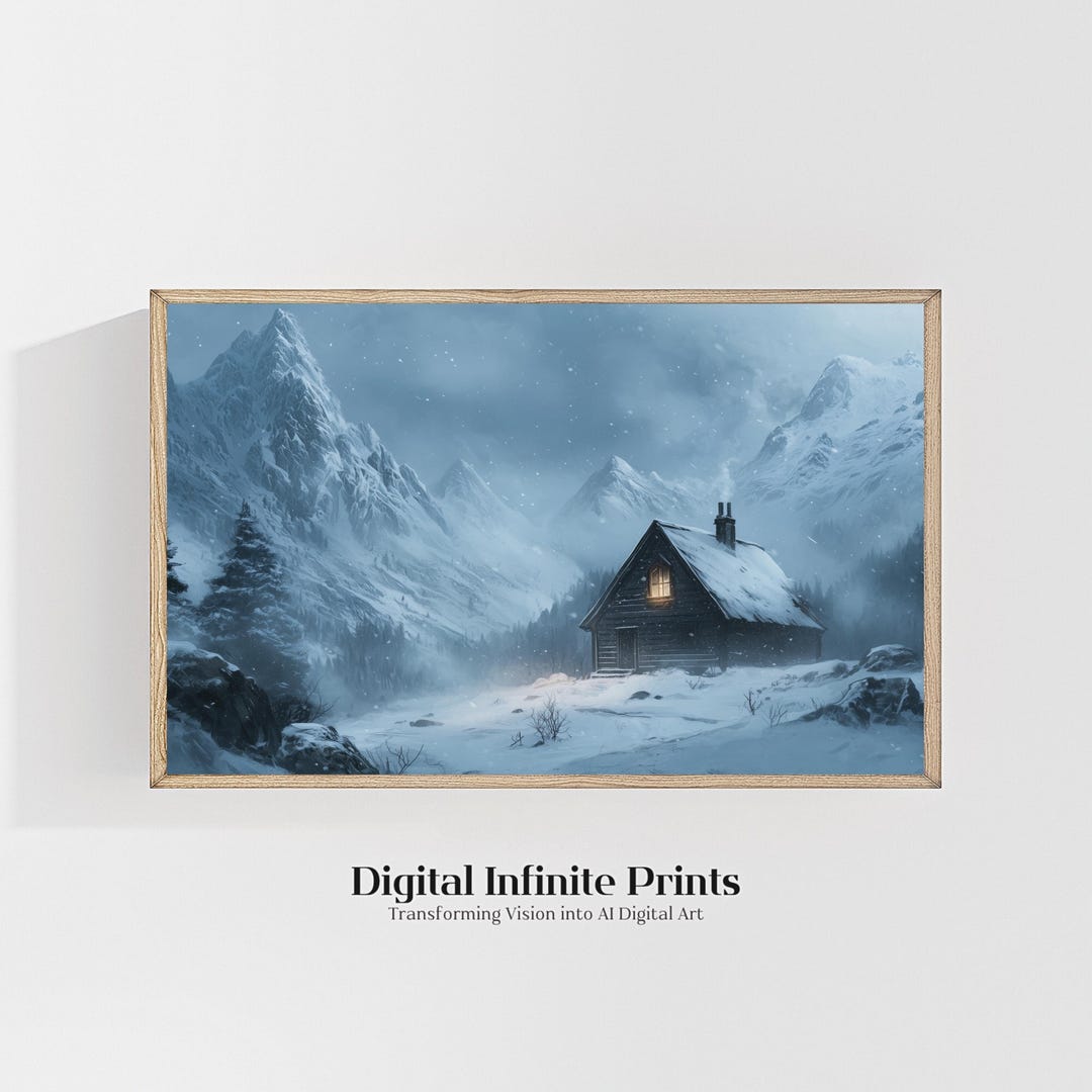 Winter Cabin in Mountains Digital Download, Snowy Landscape Art Print ...