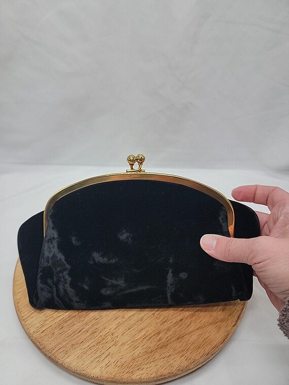 Vintage Mel-ton Black Velvet Clutch With Mirror View 2