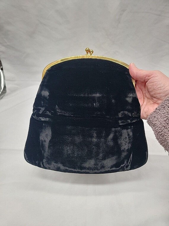 Vintage Mel-ton Black Velvet Clutch With Mirror View 4