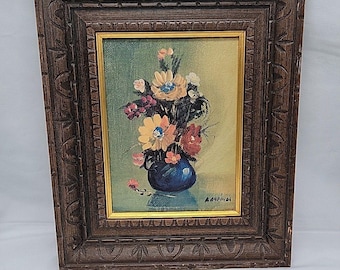 Vintage Holzgerahmter Blumendruck 10x12