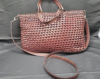 HOBO International Vintage Brown Leather Woven Crossbody Handbag 13x8x4