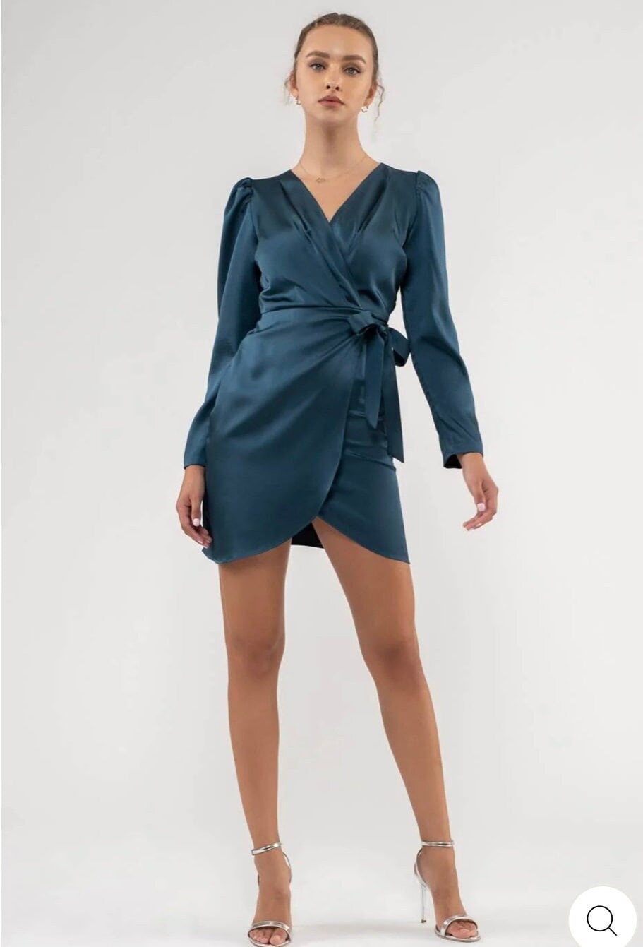 Long Sleeve Green Satin Mini Dress - Etsy