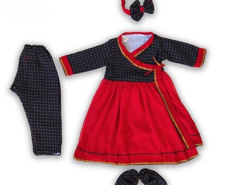 Newari Fusion Set met Suruwal en schoenen voor meisjes, traditionele authentieke kleding, Nepalese culturele jurk, etnische kledij, Nepalese evenementenjurk