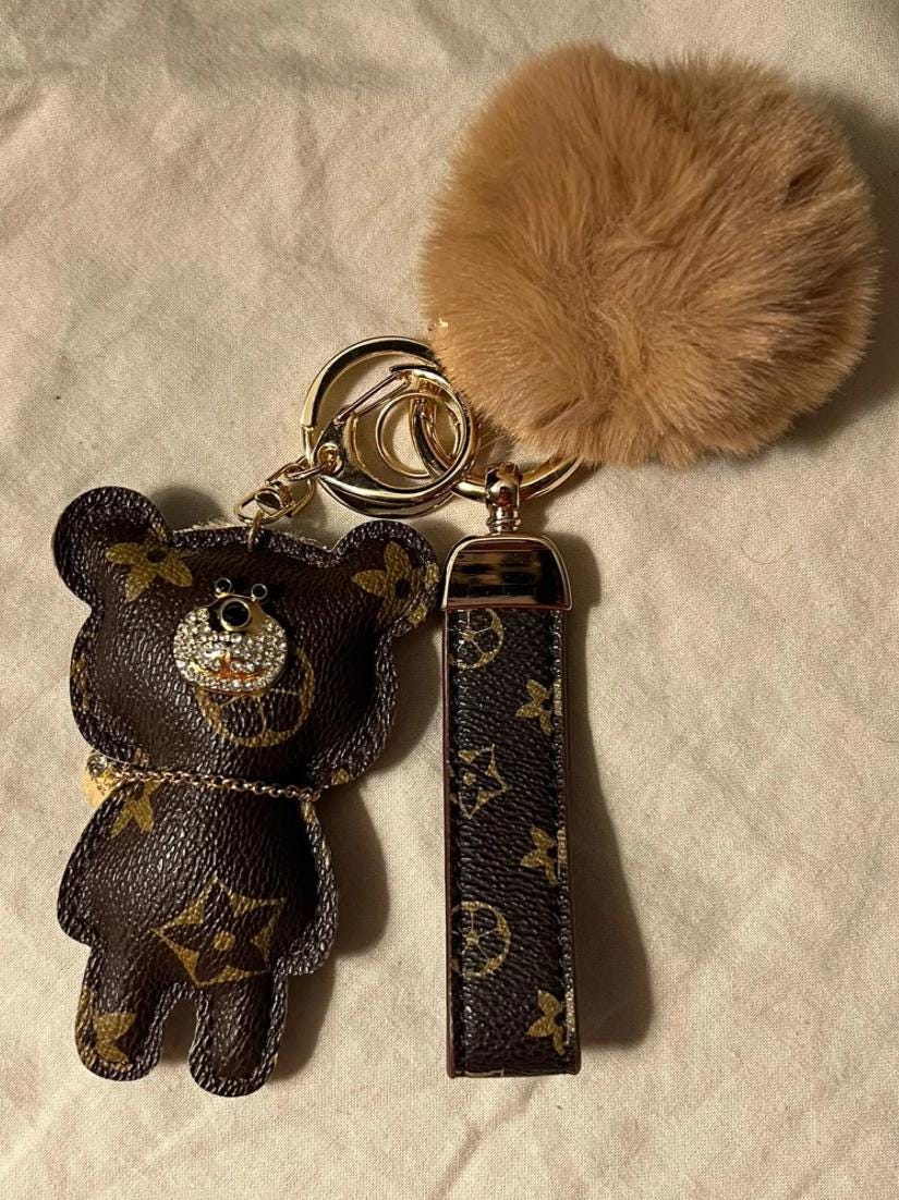 Teddy Bear Keychain Louis Vuitton Pom Pom Keyring Keychains Charms